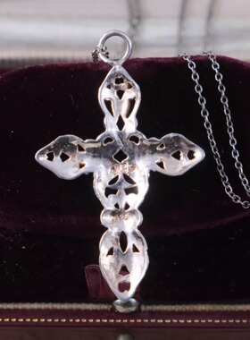 Vintage纯银十字架吊坠 老银手工复古项坠 欧洲淘回孤品项链