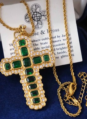 VintageJBK水晶十字架项链