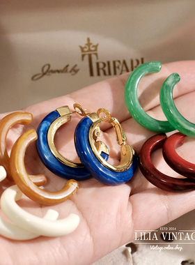 Trifari彩色圈圈耳环原盒套装