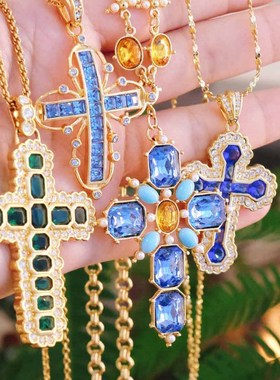 JBK水晶镀金十字架项链