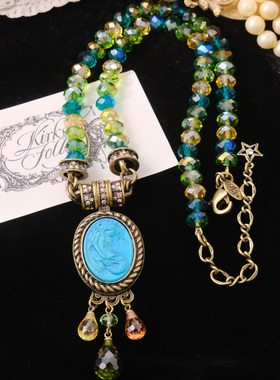 Vintage美国KirksFolly蓝绿色奥地利水晶人鱼项链耳钉宫廷感手链