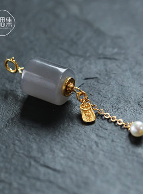 【西亭吊坠】天然和田玉烟紫桶珠精致气质万能扣新中式