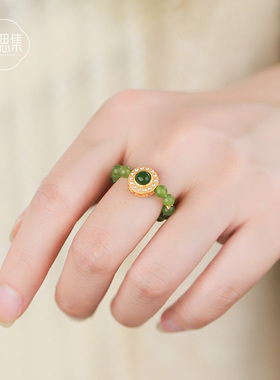 游思集菠菜绿碧玉和田玉中式戒指