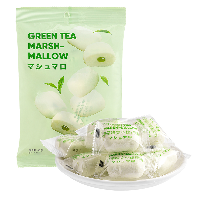 miniso名创优品旗舰店MINISO名创优品草莓抹茶夹心棉花糖80g 儿童少女零食软糖糖果小吃0
