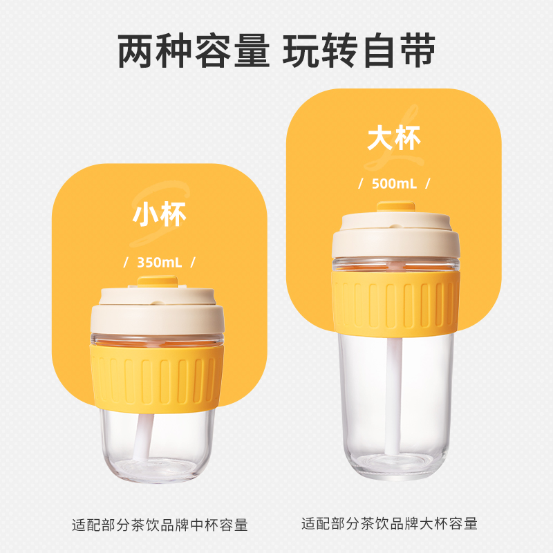 MINISO名创优品水杯一盖两用玻璃杯吸管杯女生咖啡杯高颜值冷萃杯 - 图2