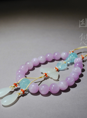 海蓝宝紫锂辉白玉故宫十八子手串