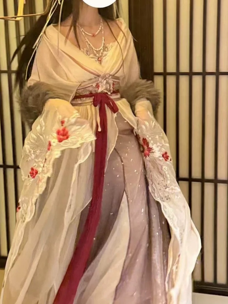 2025新款原创【虞姬】重工刺绣魏晋风南北朝汉元素齐腰战国袍套装 - 图3