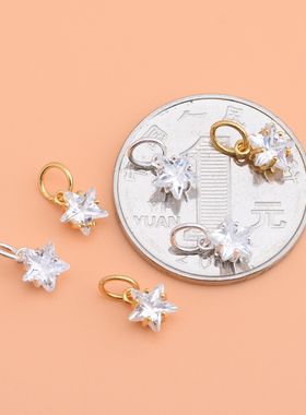 mini纯银镶钻锆石五角星手链吊坠