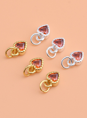 纯银镀金日系锆石小爱心戒指吊坠