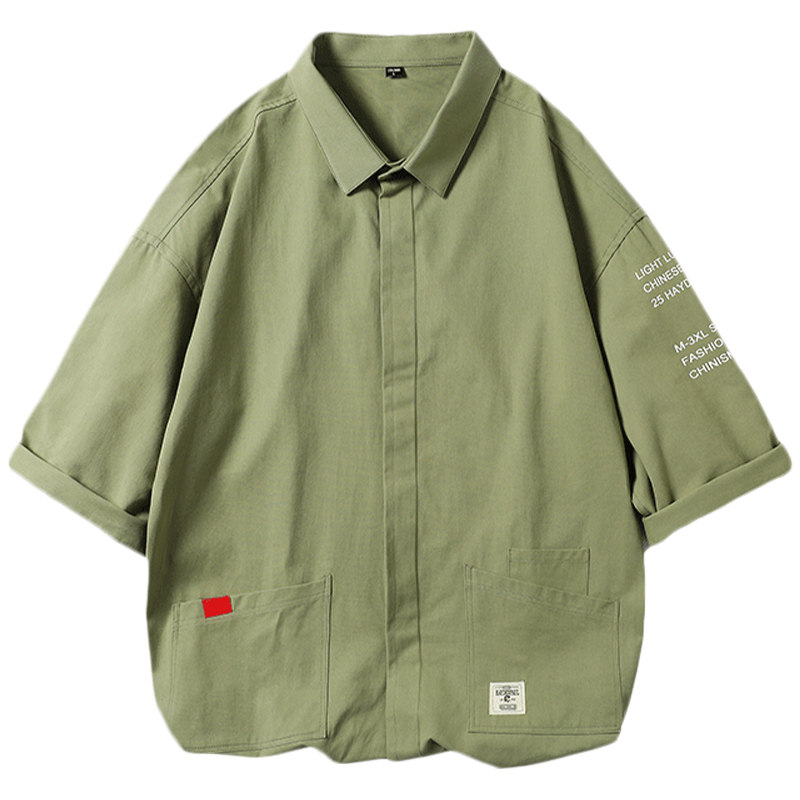 稻草人五分袖男士夏季纯棉休闲衬衫 稻草人男装衬衫