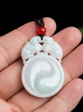 缅甸A货翡翠双貔貅平安扣，招财