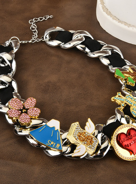 Nbo王嘉尔同款爱心嘻哈夸张项链锁骨链朋克重工choker潮牌颈链