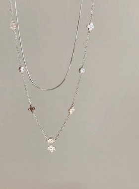 双层叠戴四叶草项链女s925纯银简约时尚气质小众高级感轻奢锁骨链