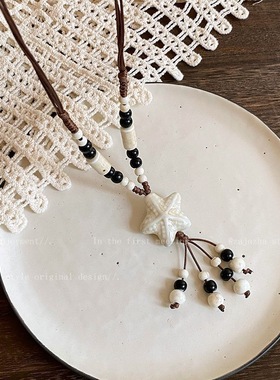 波西米亚风陶瓷海星串珠项链女复古民族风海边度假编织绳长款配饰