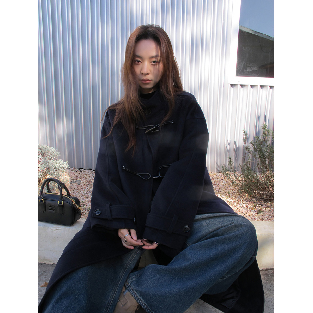 SIXI四喜家 圣马丁学院 重磅立领牛角扣大衣女秋冬宽松廓形长风衣,淘宝优惠券,粉丝福利购,淘宝优惠卷