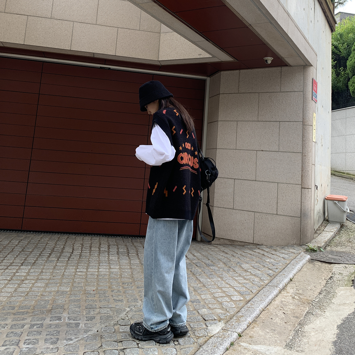 领针织背心韩版马夹 V 毛衣马甲女宽松复古无袖 秋冬 19 四喜自制 SIXI 领针织背心韩版马夹 V 毛衣马甲女宽松复古无袖 秋冬 19 四喜自制 SIXI
