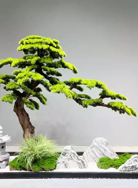 仿真迎客松树假罗汉松新中式室内造景装饰玄关橱窗展厅旱景观组合