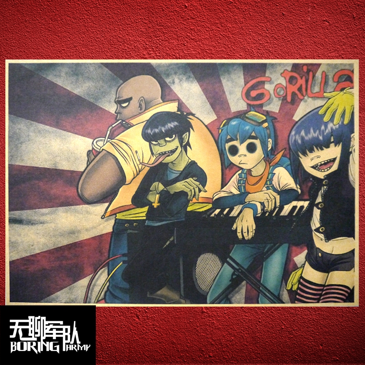 gorillaz 虚拟摇滚乐队blur牛皮纸海报酒吧装饰画宿舍照片墙贴纸