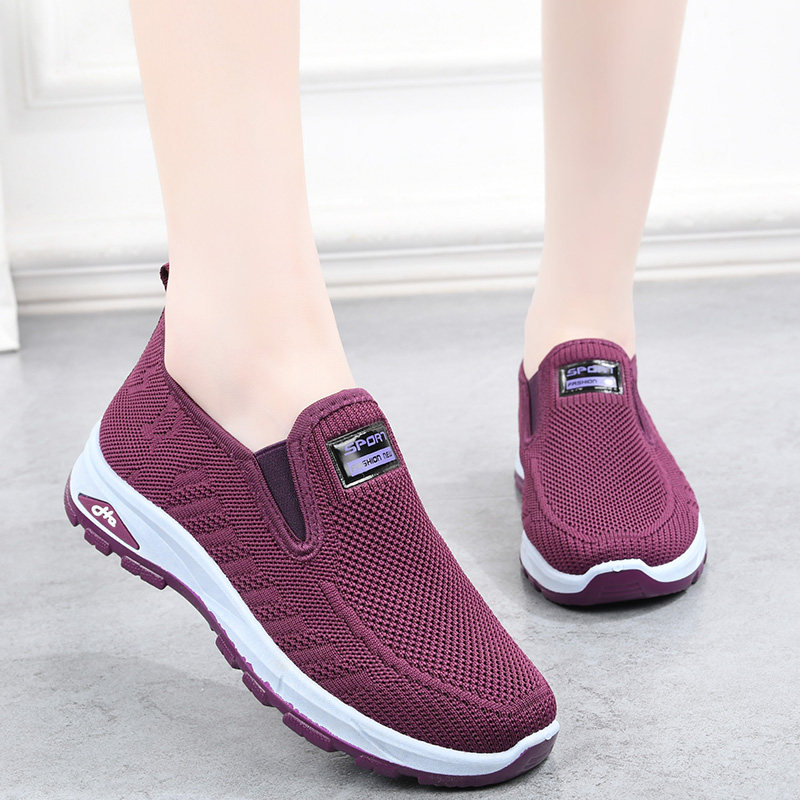 春秋休闲飞织网面一脚蹬女士单鞋平底透气中老年舒适深口妈妈单鞋,淘宝优惠券,粉丝福利购,淘宝优惠卷