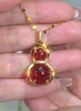 钛钢项链中国风招财纳福红色葫芦吊坠项链轻奢气质女款锁骨链