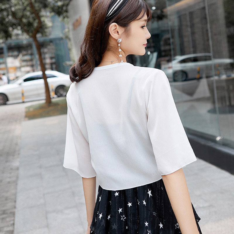 夏季雪纺披肩短款外搭开衫百搭 潮流名媛蕾丝衫/雪纺衫