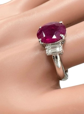 日本中古奢侈品珠宝直邮铂金900镶嵌3.082克拉红宝石钻石戒指包邮