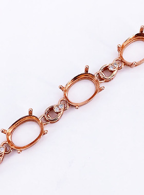 S925纯银椭圆手链空托镶嵌女款