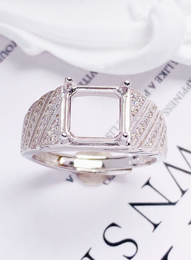 个性百搭男戒时尚精工正方形银戒