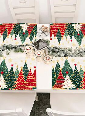 1/4Pcs Christmas Tree Elk Placemat Linen Dining Table Mats C