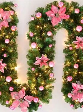 2.7m Christmas LED Cane Wreath Decoration With Lanterns Gree