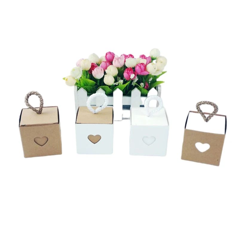 25/50Pcs Kraft Paper Gift Box Square Heart Wedding Favor Can - 图1