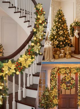 Christmas LED Rattan Garland Banner, 2.7M Artificial Xmas Tr