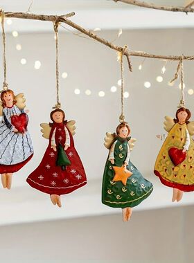 4PCS/Set Vintage Angel Hanging Decor Fantasy Wooden Xmas