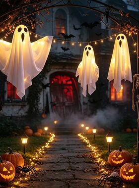 Halloween Hanging Light Up Ghost Lamp, Battery Operated LED