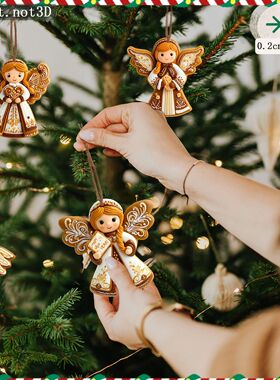 12Pcs Christmas Vintage Wooden Gingerbread Man Angel Pendant