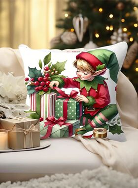 Christmas Elf Pillow Cover Christmas Green Elf Decorations C