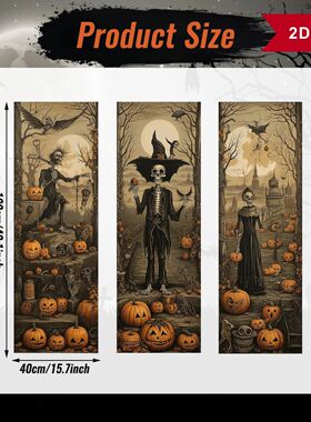 3pc Halloween Decorations Banner Scary Male and Female Skele