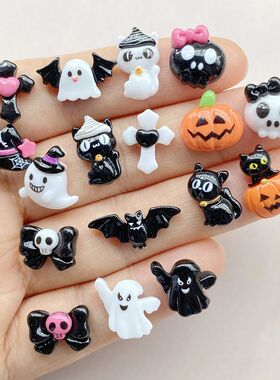20Pcs Cute Cartoon Halloween cat, pumpkin, bat Nail Art Resi