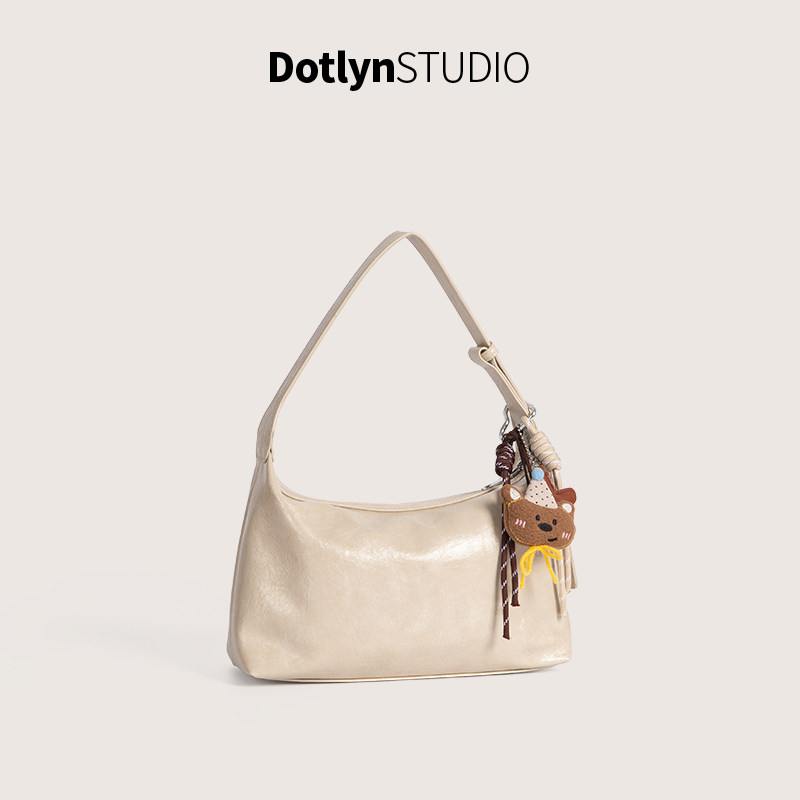 Dotlyn2025新款韩版小众设计质感油蜡皮手提包简约百搭单肩腋下包,淘宝优惠券,粉丝福利购,淘宝优惠卷