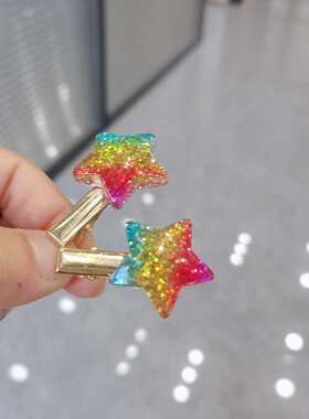 宝宝发饰 彩虹色五角星 合金鸭嘴夹 儿童刘海发夹