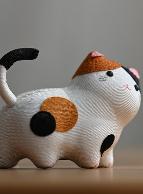 龙虎堂布艺日式招财三花猫摆件