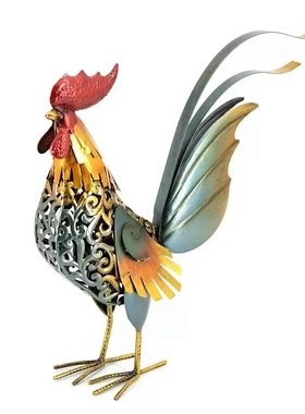 包邮铁艺复古做旧公鸡摆件