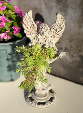 包邮美式复古做旧铸铁天使树叶盘