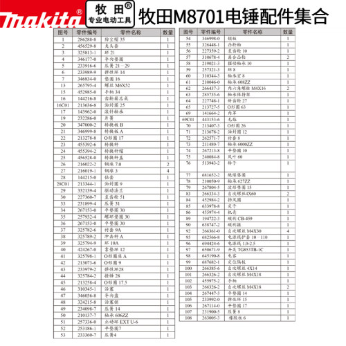makita牧田电锤M8701B原厂配件转定子开关活塞齿轮冲击子碳刷手把 - 图2