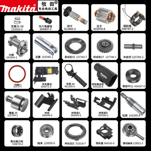 makita牧田电锤M8701B原厂配件转定子开关活塞齿轮冲击子碳刷手把 - 图3