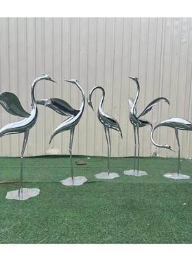 不锈钢仙鹤镜面雕塑定制酒店售楼处水池草坪火烈鸟动物摆件落地