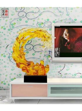 新款透明工艺品抽象水浪装饰摆件家居饰品酒店会所软装配饰