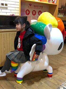 网红创意ins独角兽装饰落地大型婚庆商场户外卡通玻璃钢雕塑摆件