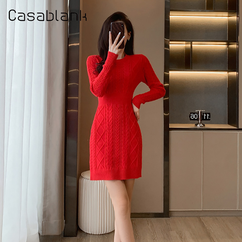 Casablank冬季新款针织衫内搭连衣裙洋气气质修身时尚性感包臀裙
