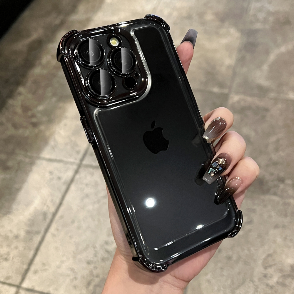 四角气囊透明黑色适用苹果15手机壳iphone14promax新款13全包高级感12全包11防尘15pro软硅胶pm高端超火爆款